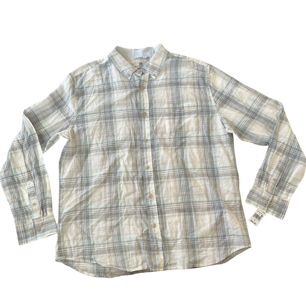 Weatherproof Men's Size‎ XL Blue Orange Plaid Button Up 100% Cotton Shirt